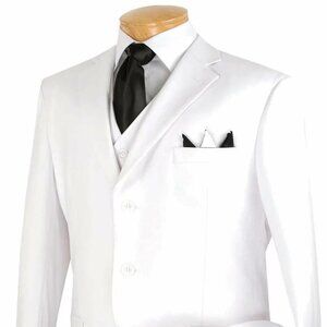 White Wedding Suit For Men - Perfect For Groom -Mens Three Button Classic Fit Ve